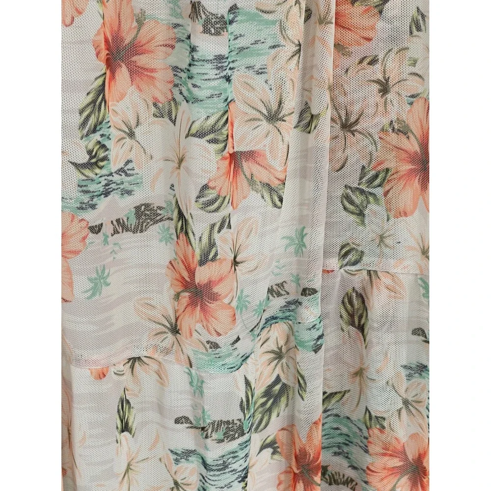 Love Fire Floral Mini Dress Large‎ Tropical Hibiscus Tiered Summer Sleeveless